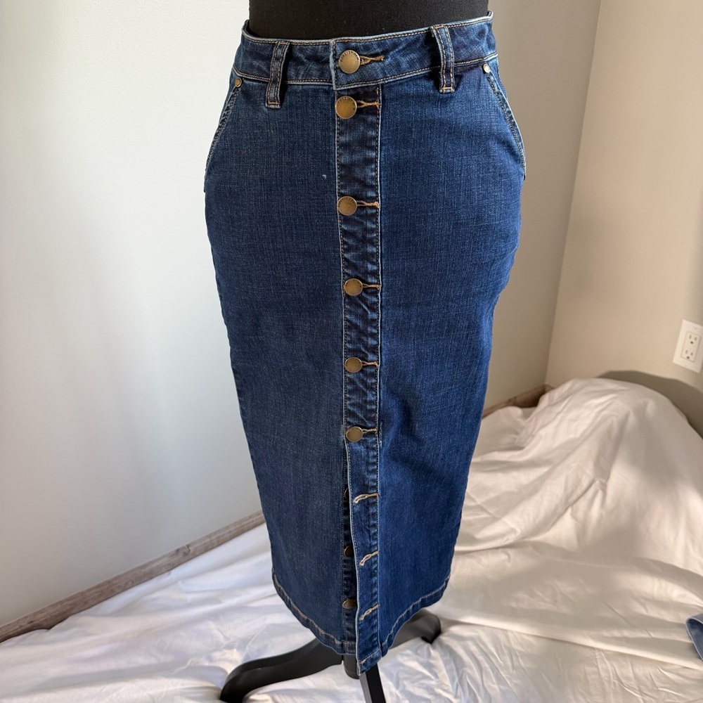 Denim Button-Front Midi Skirt